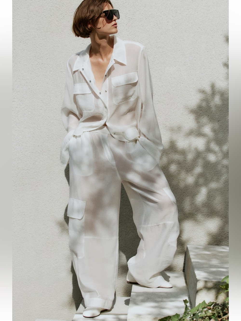 H&M EDITION NWT WHITE PULL-ON SHEER CARGO PANTS